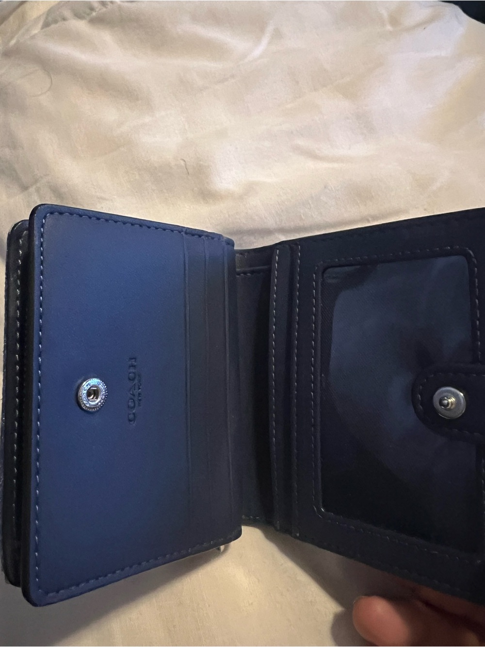Coach Dark Blue Denim Zip Wallet with Silver Logo - Picture 4 of 6